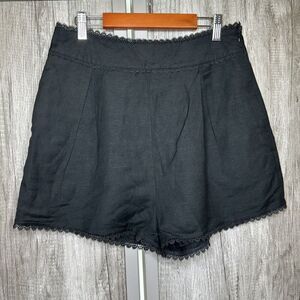 AQUA Linen Shorts Flat Front Lace Hem Side Zip Pleats Pockets Size Medium